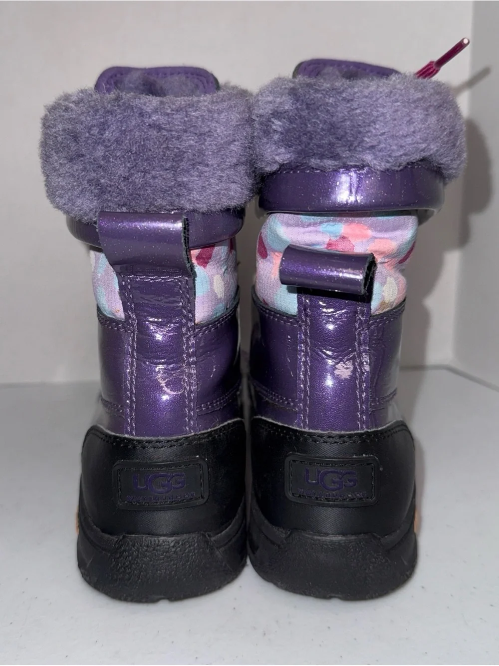 UGG Purple and Pink Kids Lace-Up Faux-Fur Winter Boots size 1